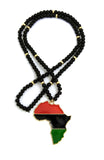 Pan Africa Continent Pendant with  6mm 30" Wooden Bead and Metal Disc Necklace