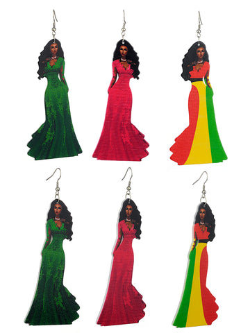 Women's Exquisite African Ebony Model Dangle Pierced Earrings Set, Gown