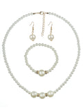 Women's Simulated Pearl with Stone Stud Bead Necklace Bracelet and Dangle Earring Set, Gold-Tone