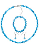 Women's 7mm Simulated Pearl Necklace with Stretch Bracelet and Ball Earrings