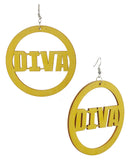 Women's Diva Encircled Wood Dangle Pierced Earrings, Yellow