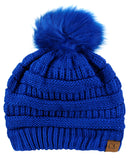 NYFASHION101 Soft Stretch Cable Knit Faux Fur Pom Pom Beanie Hat