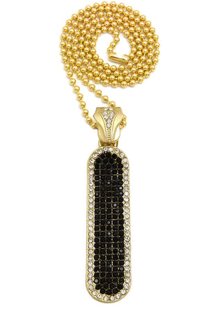 Stone Stud Black Accent Skateboard Pendant with 3mm 27" Ball Chain Necklace, Gold-Tone