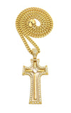Stone Stud Double Cross Pendant with 5mm 24" Cuban Chain Necklace, Gold-Tone