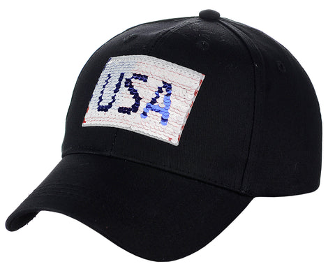 Unisex Flip Magic Sequin USA Flag Adjustable Baseball Dad Cap Hat
