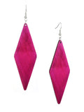 Women's Wooden Elongated Diamond Shape Dangle Pierced Earrings