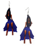 Women's Exquisite African Ebony Model Dangle Pierced Earrings, Corset Dress