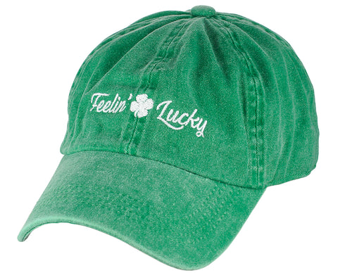 D&Y St. Patrick's Day Embroidered Quote Lucky Clover Low Profile Baseball Cap, Feelin' Lucky, Green