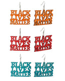 Women's Afrocentric Black Lives Matter Wood Dangle Pierced Earrings Set, Orange/Red/Turquoise