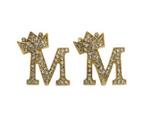 Stone Stud Tilted Crown Initial Pierced Earrings, M/Gold-Tone