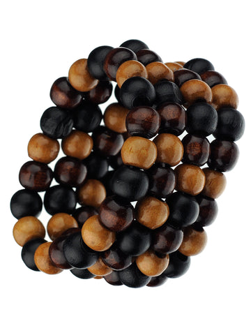 Women's Stackable 4 Piece Wood Bead Fashion Stretch Bracelet, Mix