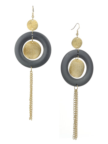 Women's Hammered Glitter Circle Wood Dangle Pierced Earrings, Gray