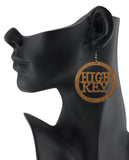 Women's High Key Low Key Phrase Encircled Wood Dangle Pierced Earrings, Light Brown