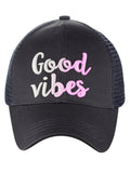 C.C Ponycap Color Changing Embroidered Quote Adjustable Trucker Baseball Cap, Good Vibes