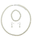 Women's 7mm Simulated Pearl Necklace with Stretch Bracelet and Ball Earrings