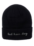 D&Y Double Layered Cuffed Beanie With Bad Hair Day Embroidery