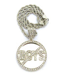 Stone Stud No Boys Mirror Pendant w/ 5mm 18" Rope Chain Necklace, Silver-Tone, Clear Stone