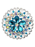 NYFASHION101 Elegant Formal Star Flower Rhinestone Studded Round Brooch Pin, Turquoise/Silver-Tone