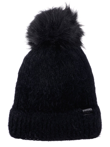 D&Y Super Soft Feathered Faux Fur Pom Cuffed Knit Beanie