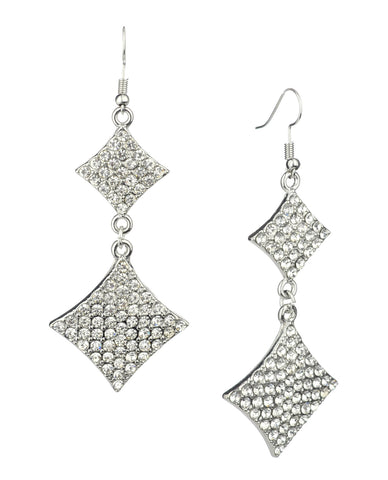 Women's Dual Kite Stone Stud Dangle Pierced Earrings, Silver-Tone
