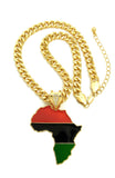 Pan Africa Continent Pendant with 9mm 18" Cuban Chain Necklace, Gold-Tone
