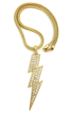 Colored Stone Lightning Bolt Pendant with 4mm 18" Franco Chain Necklace
