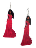 Women's Exquisite African Ebony Model Dangle Pierced Earrings, Gown