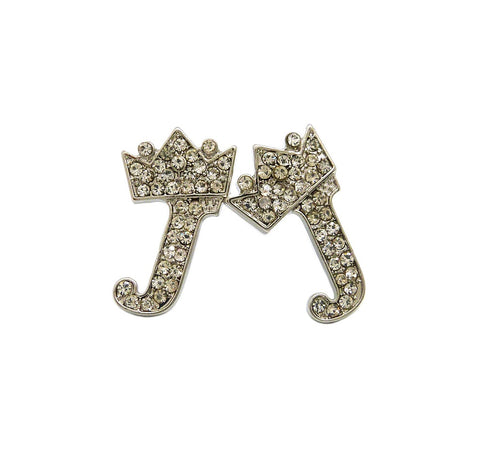 Stone Stud Tilted Crown Initial Pierced Earrings, J/Silver-Tone