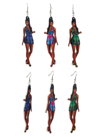 Women's Exquisite African Ebony Model Dangle Pierced Earrings Set, Summer Dress