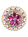 NYFASHION101 Elegant Formal Star Flower Rhinestone Studded Round Brooch Pin, Pink/Gold-Tone