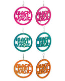 Women's Afrocentric Black Girl MagicWomen's Afrocentric Black Girl Magic Encircled Wood Dangle Pierced Earrings Set, Hot Pink/Turq/Orange Encircled Wood Dangle Pierced Earrings Set, Hot Pink/Turq/Orange