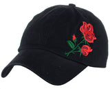 Side Embroidered Rose Adjustable Low Profile Baseball Dad Cap Hat