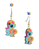 Women's Rainbow Youthful Enamel Pony Stud and Dangle Earrings