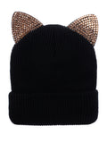 D&Y Women's Winter Gold-Tone Rhinestone Cute Cat Ear Cuffed Knit Beanie Hat