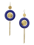 Women's Hammered Glitter Circle Wood Dangle Pierced Earrings, Royal