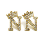Stone Stud Tilted Crown Initial Pierced Earrings, N/Gold-Tone