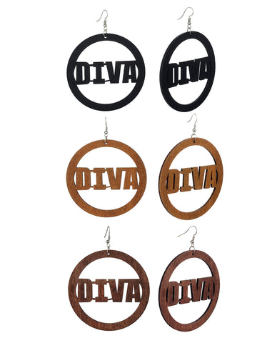 Women's Diva Encircled Wood Dangle Pierced Earrings Set, Black/Brown/Light Brown
