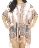 Women's Paisley Burnout Tassel Ends Sheer Shawl Cardigan, Blush