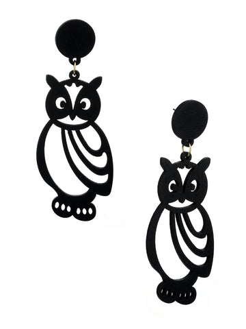 Women's Wooden Owl Cut Out Pierced Dangle Earrings