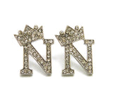 Stone Stud Tilted Crown Initial Pierced Earrings, N/Silver-Tone
