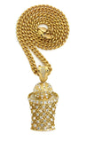 Stone Stud Hollow Basketball Net Pendant with 6mm Cuban Chain in Gold-Tone, 30"