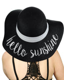 C.C Women's Paper Weaved Crushable Beach Embroidered Quote Floppy Brim Sun Hat, Hello Sunshine