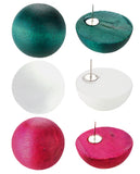 Women's Fashion Chic Wood Ball Stud Pierced Earrings 3 Pair Set, Teal/White/Pink