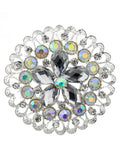 NYFASHION101 Elegant Formal Star Flower Rhinestone Studded Round Brooch Pin, Clear/Silver-Tone