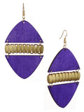 Women's Linked Rounded Diamond Shape Wood Dangle Pierced Earrings, Purple