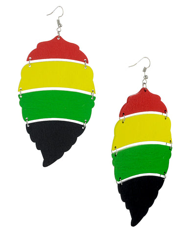 Women's Rasta Linked Shape Wood Pierced Dangle Earrings, Cloud