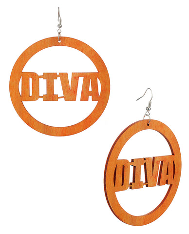Women's Diva Encircled Wood Dangle Pierced Earrings, Orange