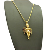 Dark Red Stone Stud Winged Angel Pendant with Chain Necklace