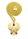 Ruby Red Round Gemstone Horus Falcon Pendant w/ Chain Necklace