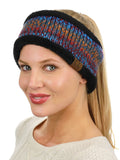 C.C Women's Multicolored Stretchy Knit Black Sherpa Lined Ear Warmer Headband